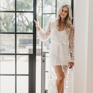 Le Rose Adele Lace White Bridal Robe with Slip | Size M/L